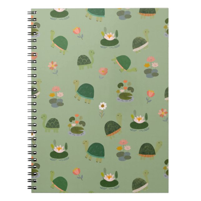 Cuaderno Tortugas y hojas de nenúfar sobre verde claro (Frente)