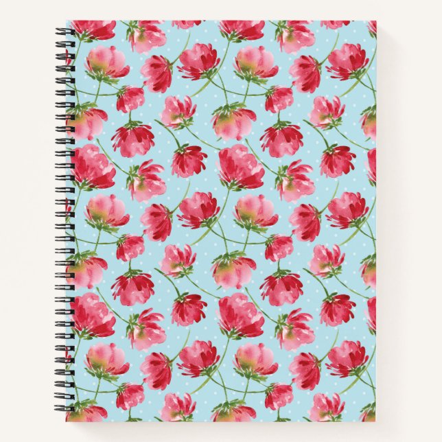 Cuaderno Tossed Crimson Red Watercolor Florals Polka Dots (Anverso)