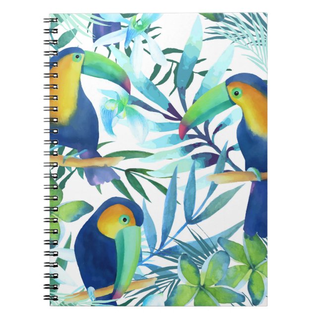 Cuaderno Toucanes Tropicales: Patrón de Flores Exóticas. (Frente)