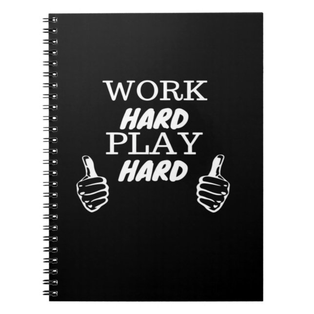 Cuaderno Trabajar duro jugar duro fondo negro con cuello V (Frente)