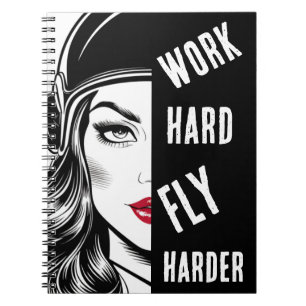 Cuaderno Trabajar duro, volar más duro, piloto, cómico
