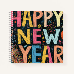 Cuaderno Trabajo de tiza de Feliz Año Nuevo Festivo