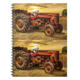 Cuaderno Tractor de granja rojo de vintage