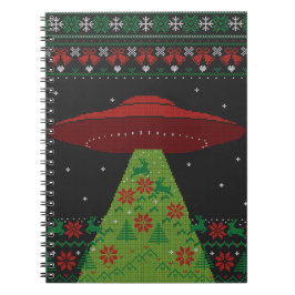 Cuaderno Tractor de OVNI rojo y verde con Navidades feos