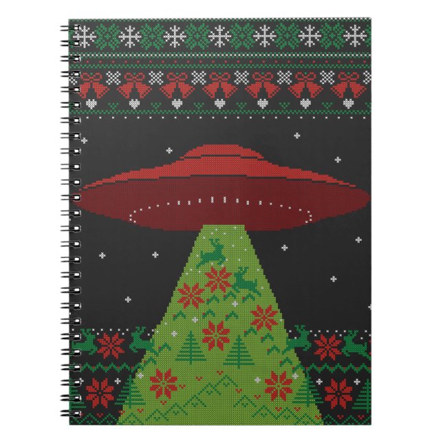Cuaderno Tractor de OVNI rojo y verde con Navidades feos (Frente)