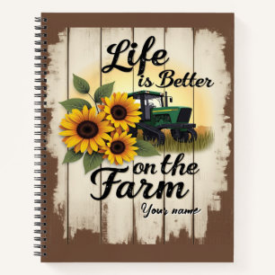 Cuaderno Tractor personalizado y arte de girasol