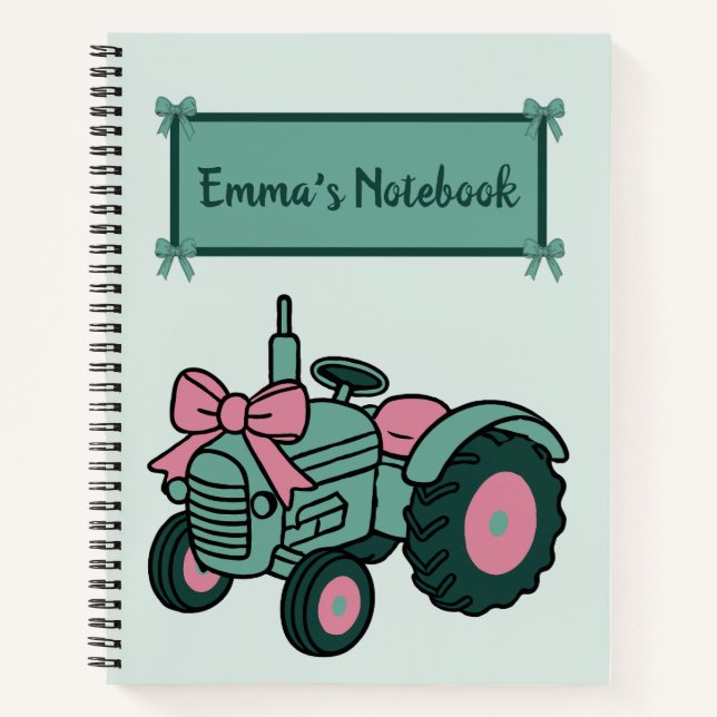 Cuaderno Tractor rosado de corte con granja de nombres pers (Anverso)