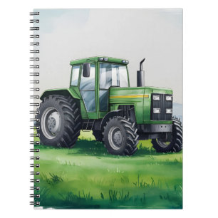 Cuaderno Tractor verde lindo granja acuarela niños
