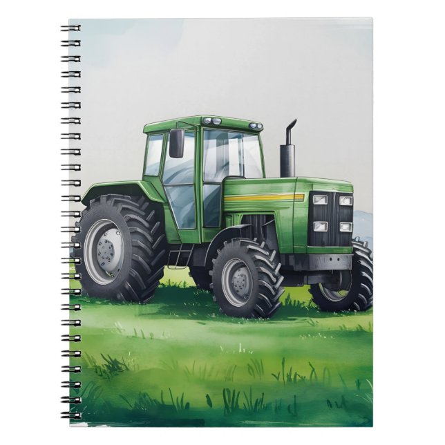 Cuaderno Tractor verde lindo granja acuarela niños  (Frente)