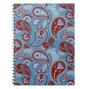 Cuaderno Tradicional Paisley Linocut Rojo Azul Blanco