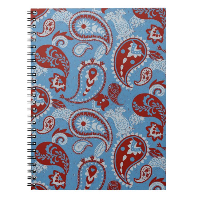 Cuaderno Tradicional Paisley Linocut Rojo Azul Blanco (Frente)