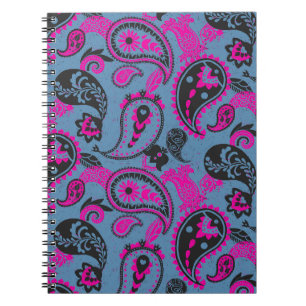 Cuaderno Tradicional Paisley Linocut Vivid Pink Dusky Blue