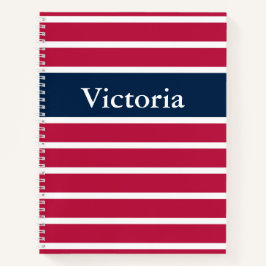 Cuaderno Tradicional rojo blanco y azul rayado con nombre