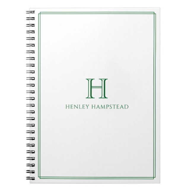 Cuaderno Traditional Monogram & Name Forest Green Border (Frente)