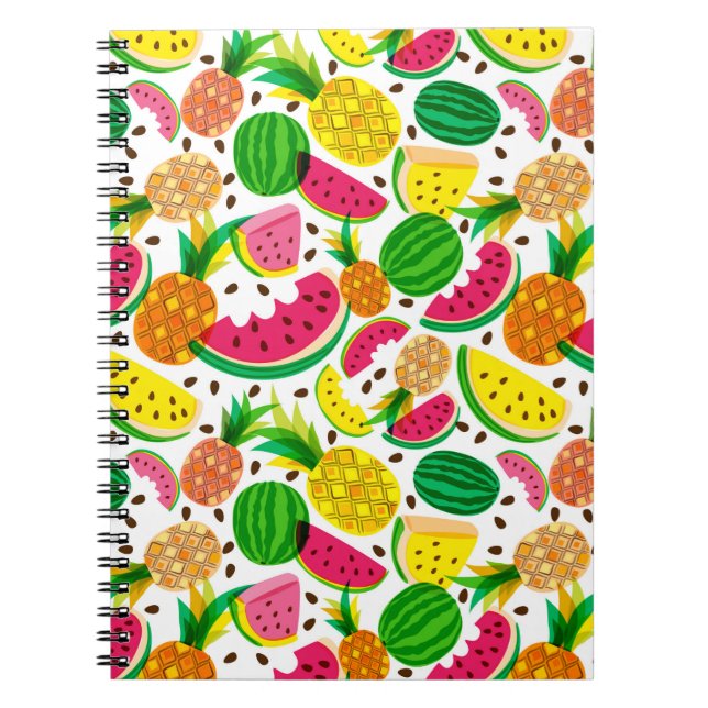 Cuaderno Trama de frutas tropicales rojas y amarillas (Frente)