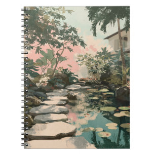 Cuaderno Tranquilo Camino Jardín Lily Pond Nota de Arte