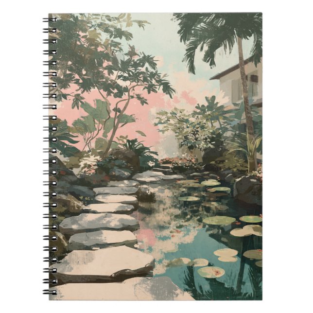 Cuaderno Tranquilo Camino Jardín Lily Pond Nota de Arte (Frente)