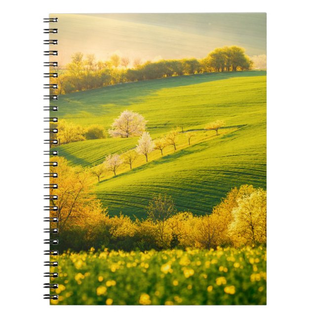Cuaderno Tranquilo paisaje rural con vigas de sol. Hermoso  (Frente)