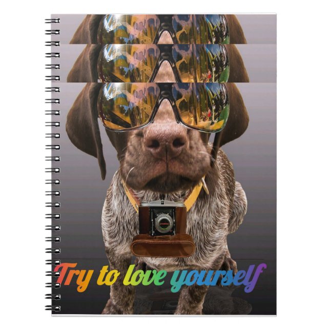 Cuaderno Trata de amarte a ti mismo | Perro con gafas y jam (Frente)