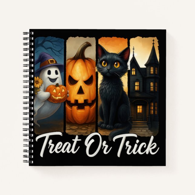Cuaderno "Trate o truco" Gato de broche de broche de Hallow (Anverso)