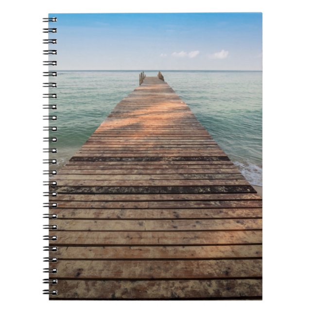 Cuaderno Trayectoria y mar de madera del paseo en verano (Frente)