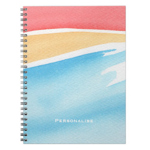 Cuaderno Trazos de acuarela personalizados de naranja rojo