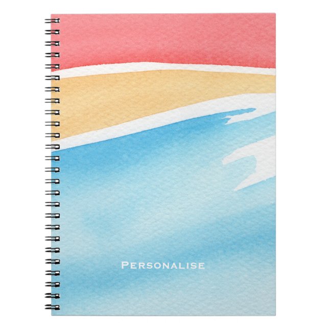 Cuaderno Trazos de acuarela personalizados de naranja rojo  (Frente)