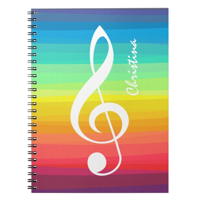 Cuaderno Treble Clef con acuarela de arcoiris personalizada (Frente)