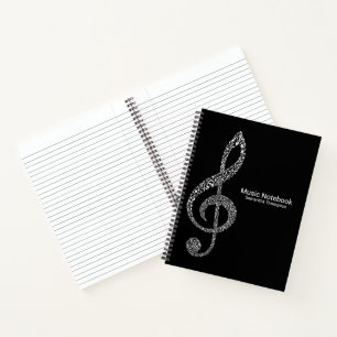Cuaderno Treble Clef Music Notes Nombre completo Negro y bl