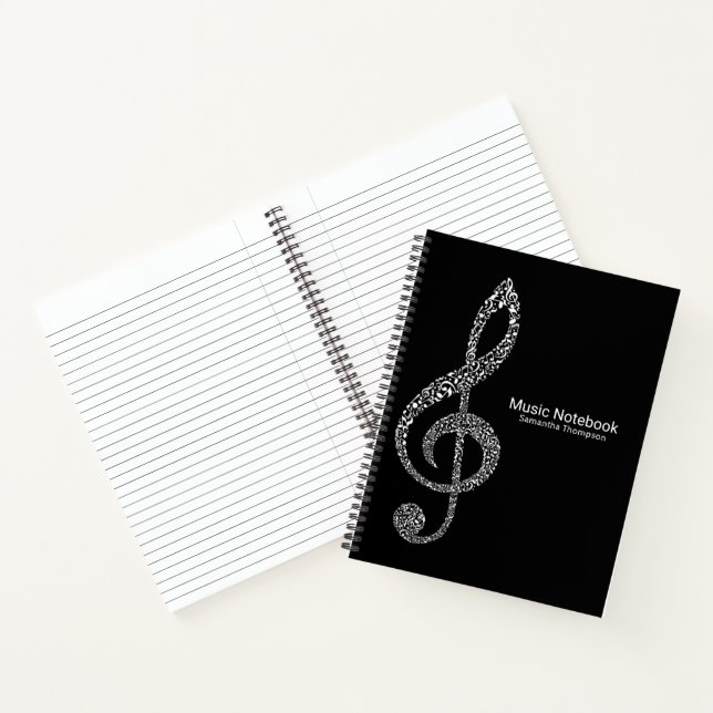 Cuaderno Treble Clef Music Notes Nombre completo Negro y bl (Interior)