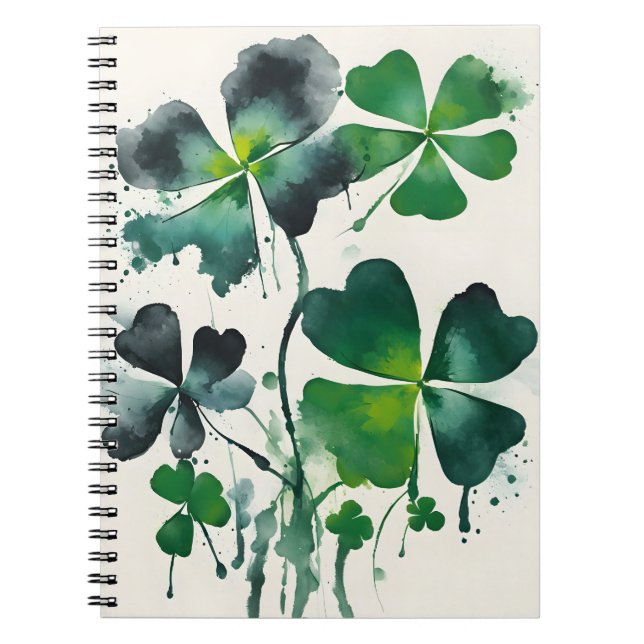 Cuaderno Trébol de cuatro hojas - Flores de acuarela (Frente)