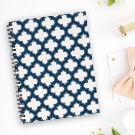 Cuaderno Trellis azul blanco y naval, Entramado, Quatrefoil