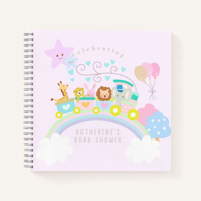 Cuaderno Tren animales Pastel rosa bebé (Anverso)