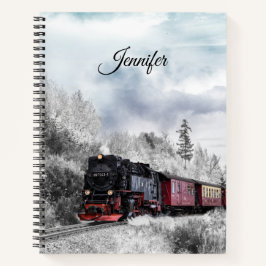 Cuaderno Tren de época que viaja por el paisaje invernal