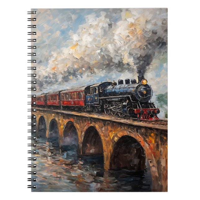 Cuaderno Tren de vapor en un puente - pintura al petróleo (Frente)