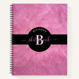 Cuaderno Trendy Faux Pink Fur Girly Monograma Sketchbook