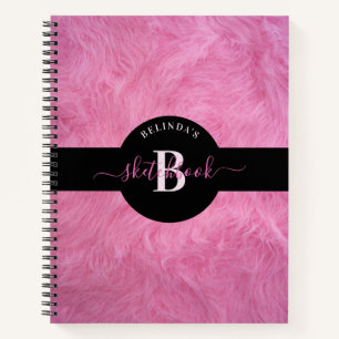 Cuaderno Trendy Faux Pink Fur Girly Monograma Sketchbook