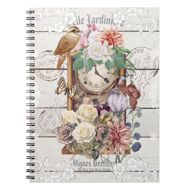 Cuaderno Trendy rustic antique clock French artwork Stamps (Frente)