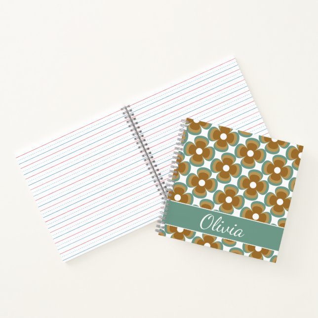 Cuaderno Trendy Teal Caramel Retro Groovy Flowers Seamless (Interior)