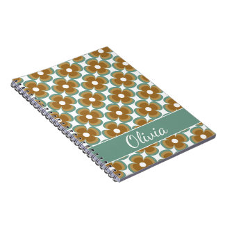 Cuaderno Trendy Teal Caramel Retro Groovy Flowers Seamless