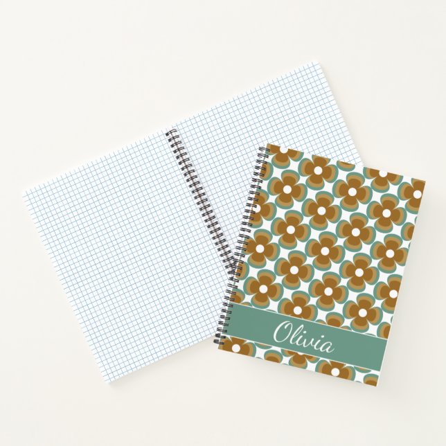 Cuaderno Trendy Teal Caramel Retro Groovy Flowers Seamless (Interior)