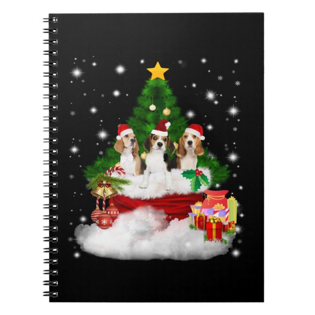 Cuaderno Tres Beagles Santa Claus con árbol de Navidad (Frente)