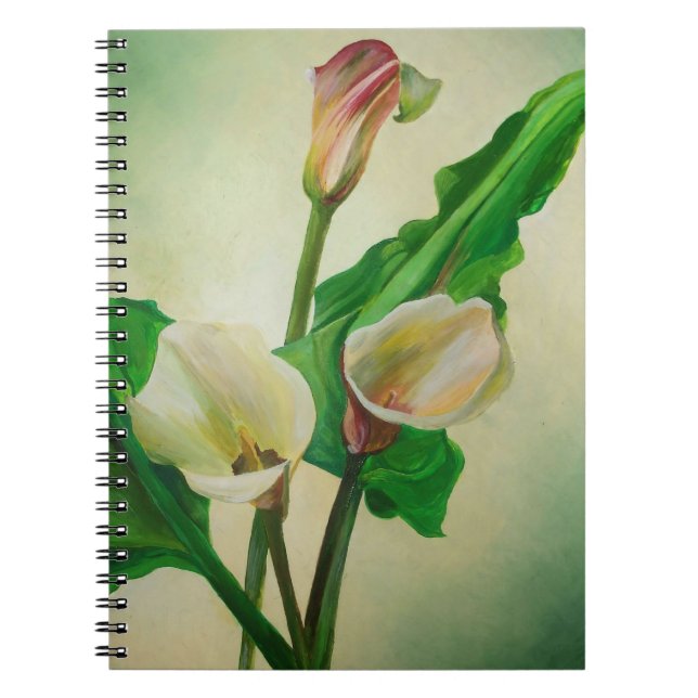 Cuaderno Tres Calla Lilies Asombroso Acrílico Botánico (Frente)
