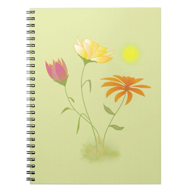 Cuaderno Tres flores en el sol - transparente. (Frente)