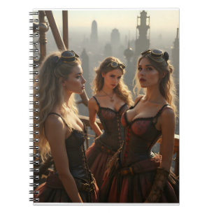 Cuaderno Tres mujeres de Steampunk sobre una ciudad victori