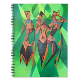 Cuaderno Tres mujeres negras tradicionales étnicas bailando
