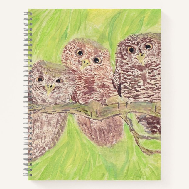 Cuaderno Tres pequeñas lechuzas de cobardía - pintura acríl (Anverso)