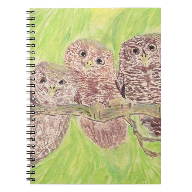 Cuaderno Tres pequeñas lechuzas de cobardía - pintura acríl (Frente)