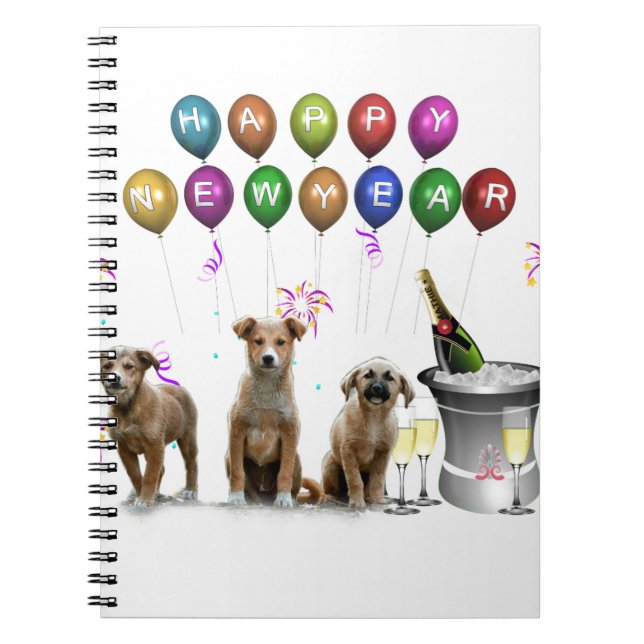 Cuaderno Tres perros graciosos deseando un feliz año nuevo  (Frente)