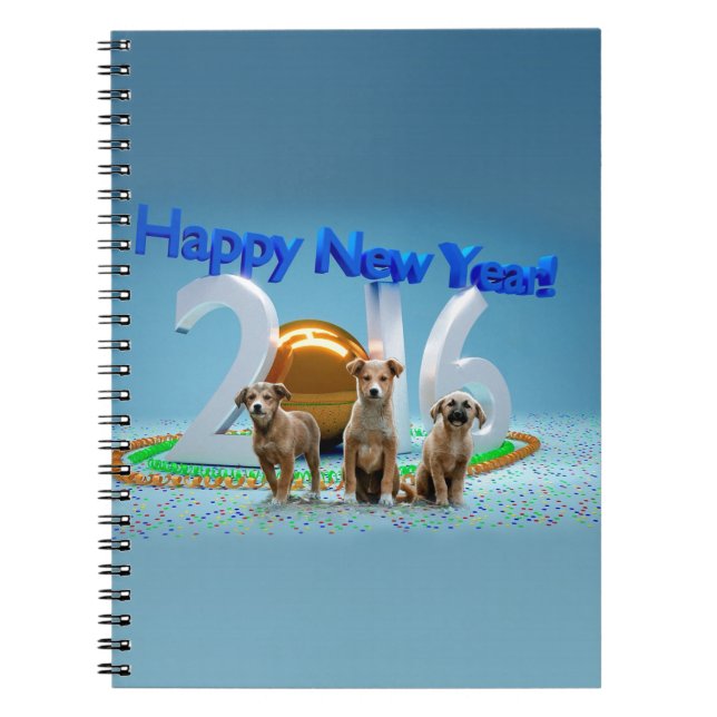 Cuaderno Tres perros graciosos deseando un feliz año nuevo  (Frente)
